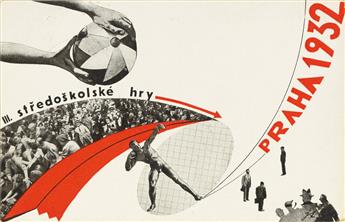 JIRÍ TAUFER (1911-1986). III. STREDOŠKOLSKÉ HRY PRAHA / [INTERCOLLEGIATE GAMES IN PRAGUE.] Two postcards. 1932. Each approximately 5x3